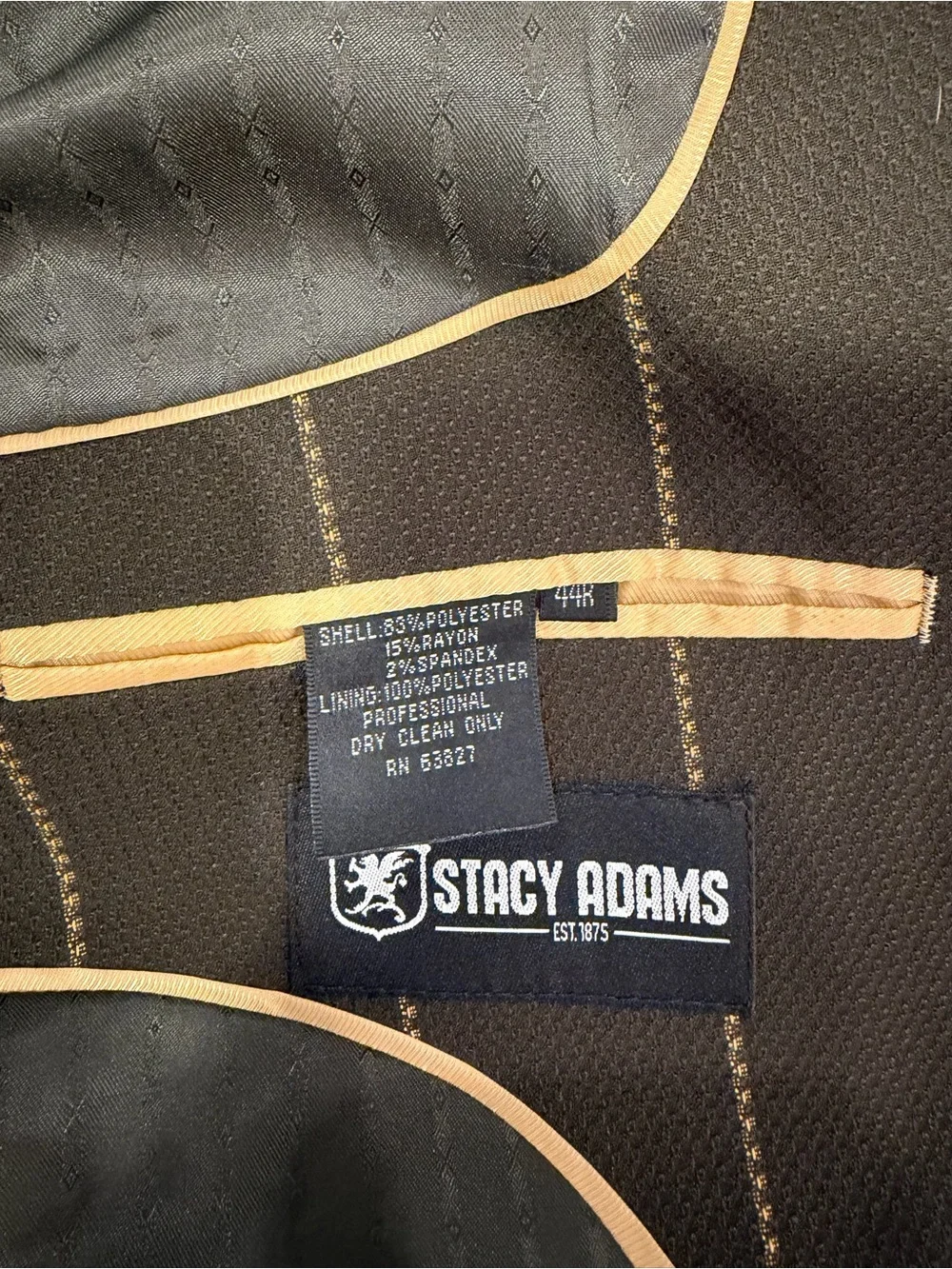 Stacy Adams 3 Pc Suit Dark Green Gold Pinstripe Blazer Vest Pants 44R 38R